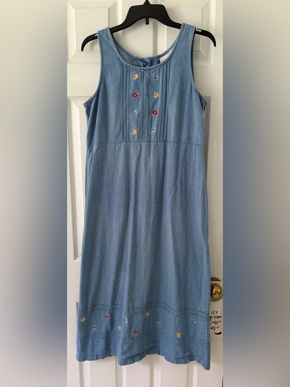 Light Blue Denim Floral-Embroidered Women’s Jumper Dress